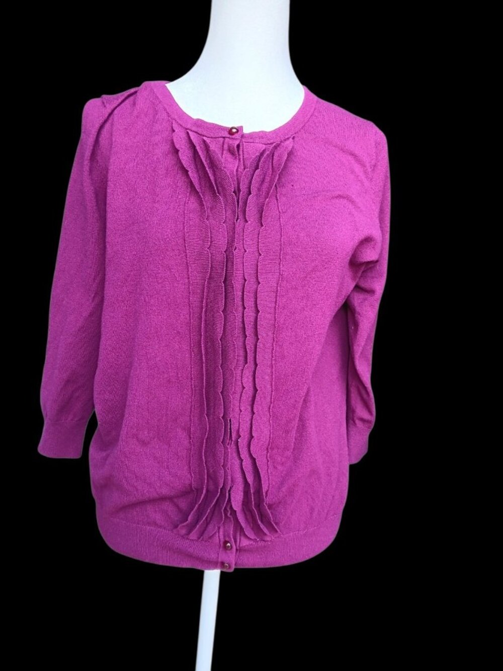 Ann Taylor Cardigan XL with Button Scalloped Front Purple Mulberry